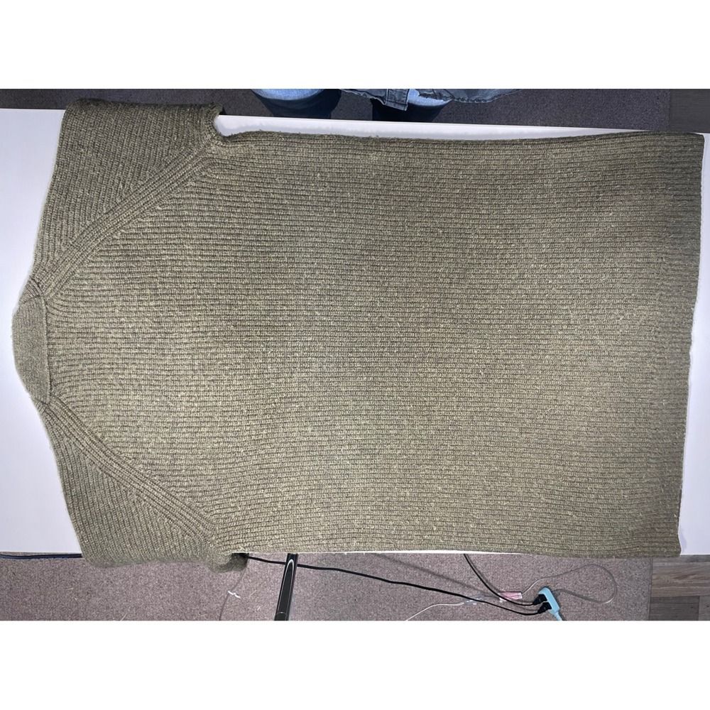 Wool Blend Madewell Sweater Dress W/ S Olive Green Ribbed Henley Knit used - Picture 4 of 11